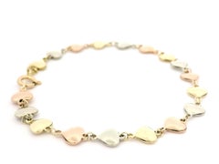 Italian Solid 14k Gold Tri Color Gold Polished 7" Stackable Heart Link Bracelet