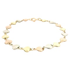 Italian Solid 14k Gold Tri Color Gold Polished 7" Stackable Heart Link Bracelet