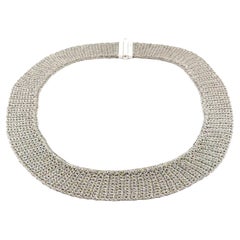 Italienische Halskette aus massivem 14k Weißgold mit 17" Diamantschliff und glänzendem Mesh