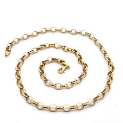 Italian Solid 14k Yellow Gold Long 22" Open Oval Cable Link Chain Necklace
