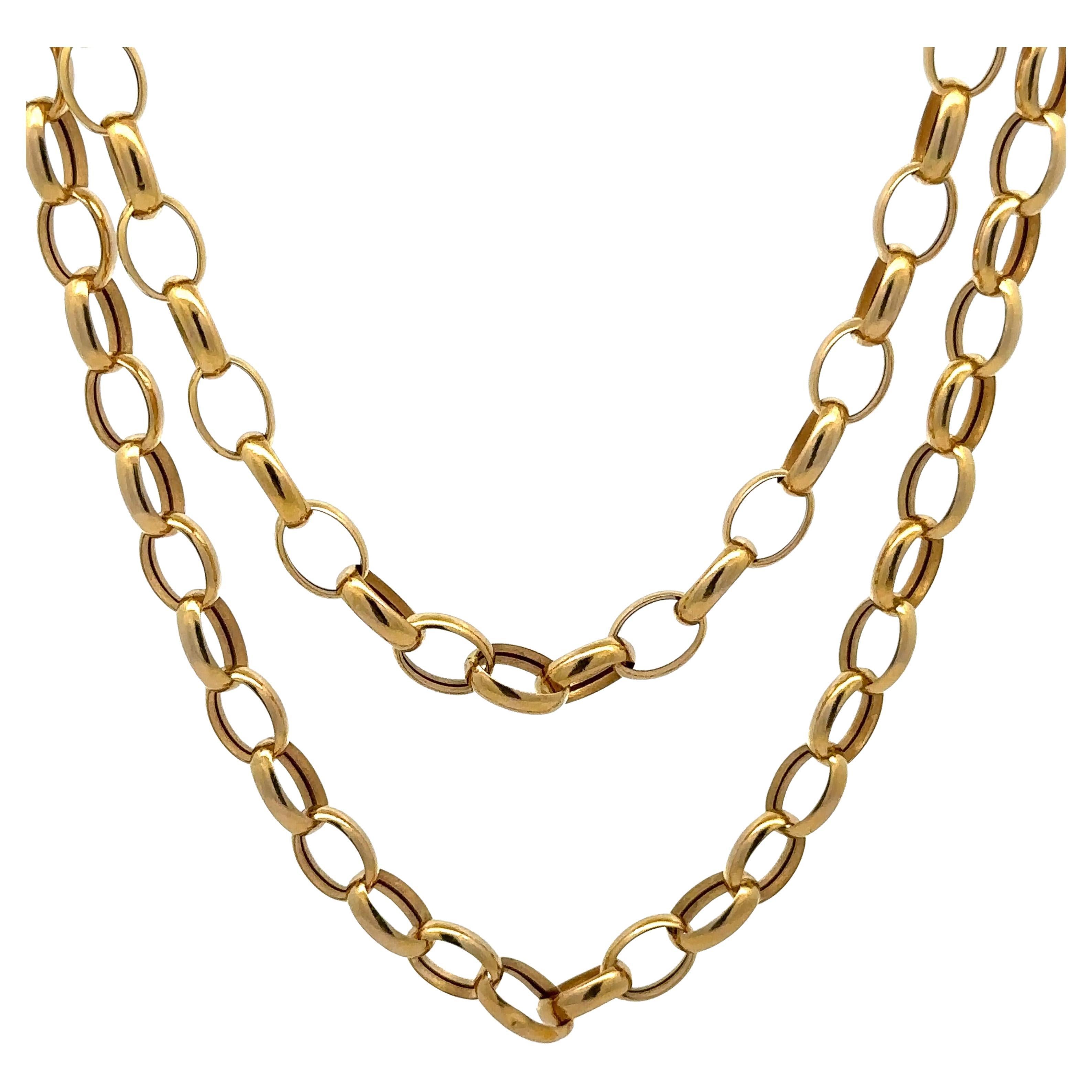 Italian Solid 14k Yellow Gold Long 22" Open Oval Cable Link Chain Necklace