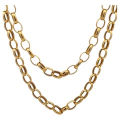Italian Solid 14k Yellow Gold Long 22" Open Oval Cable Link Chain Necklace