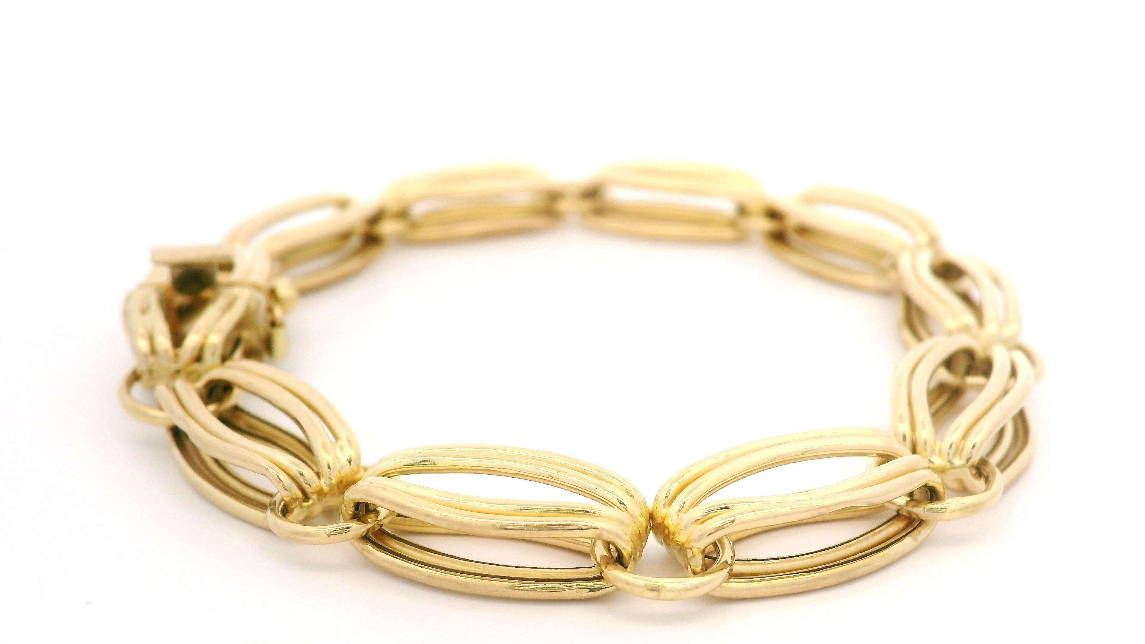Italian Solid 14k Yellow Gold Open Wire Link Bracelet w/ Push Clasp Safety Latch Pour femmes en vente