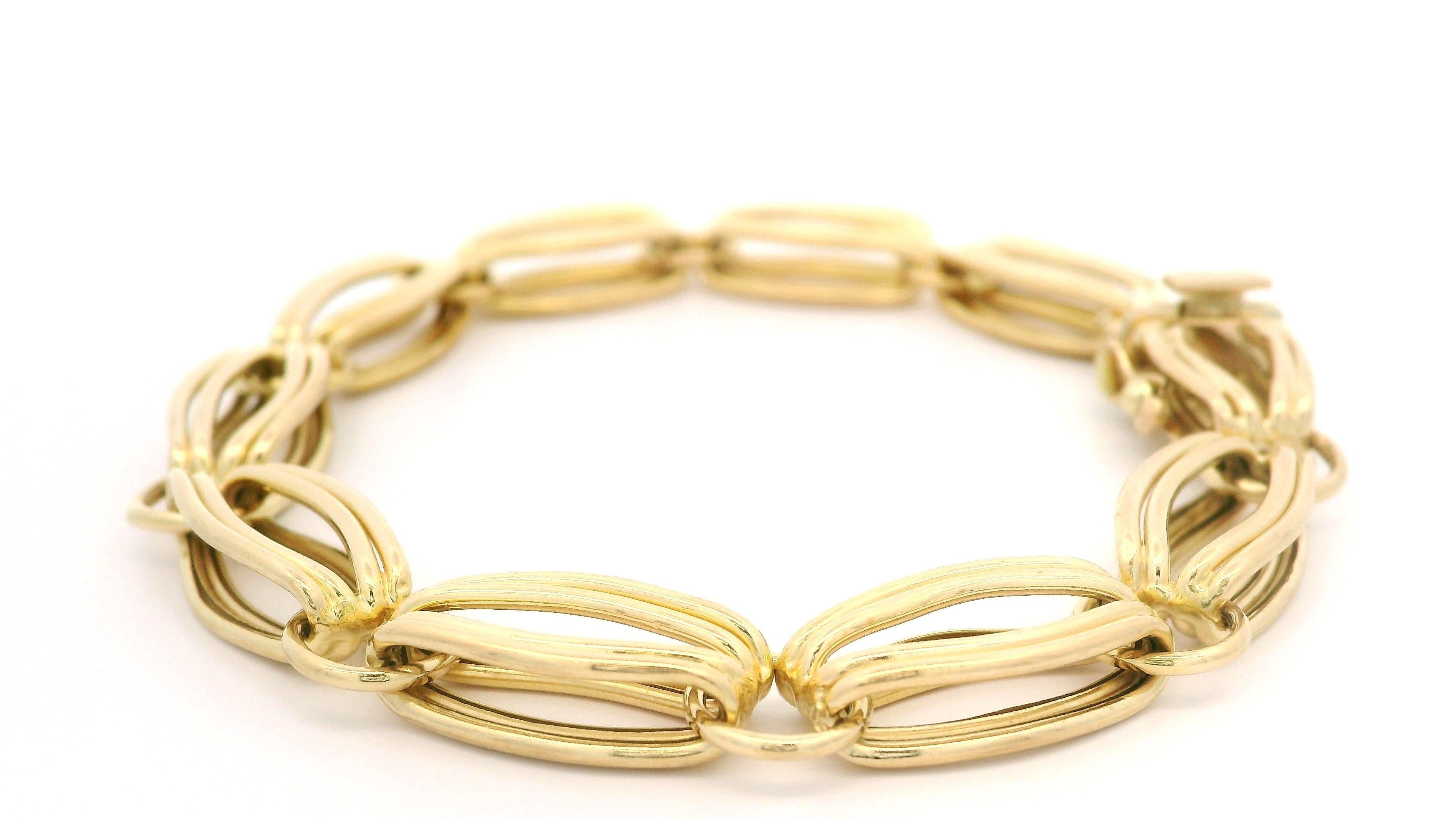 Italian Solid 14k Yellow Gold Open Wire Link Bracelet w/ Push Clasp Safety Latch en vente 2