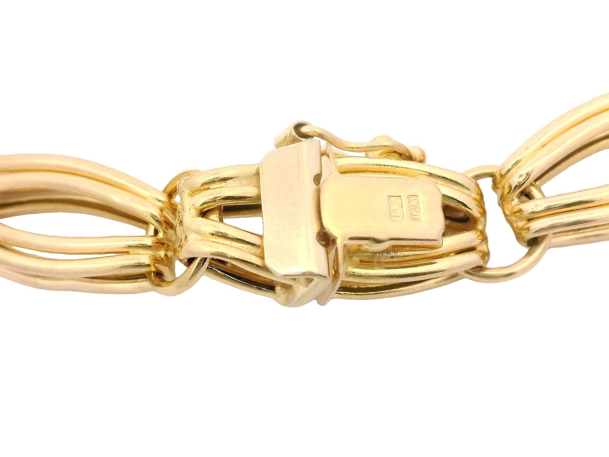 Italian Solid 14k Yellow Gold Open Wire Link Bracelet w/ Push Clasp Safety Latch en vente 3