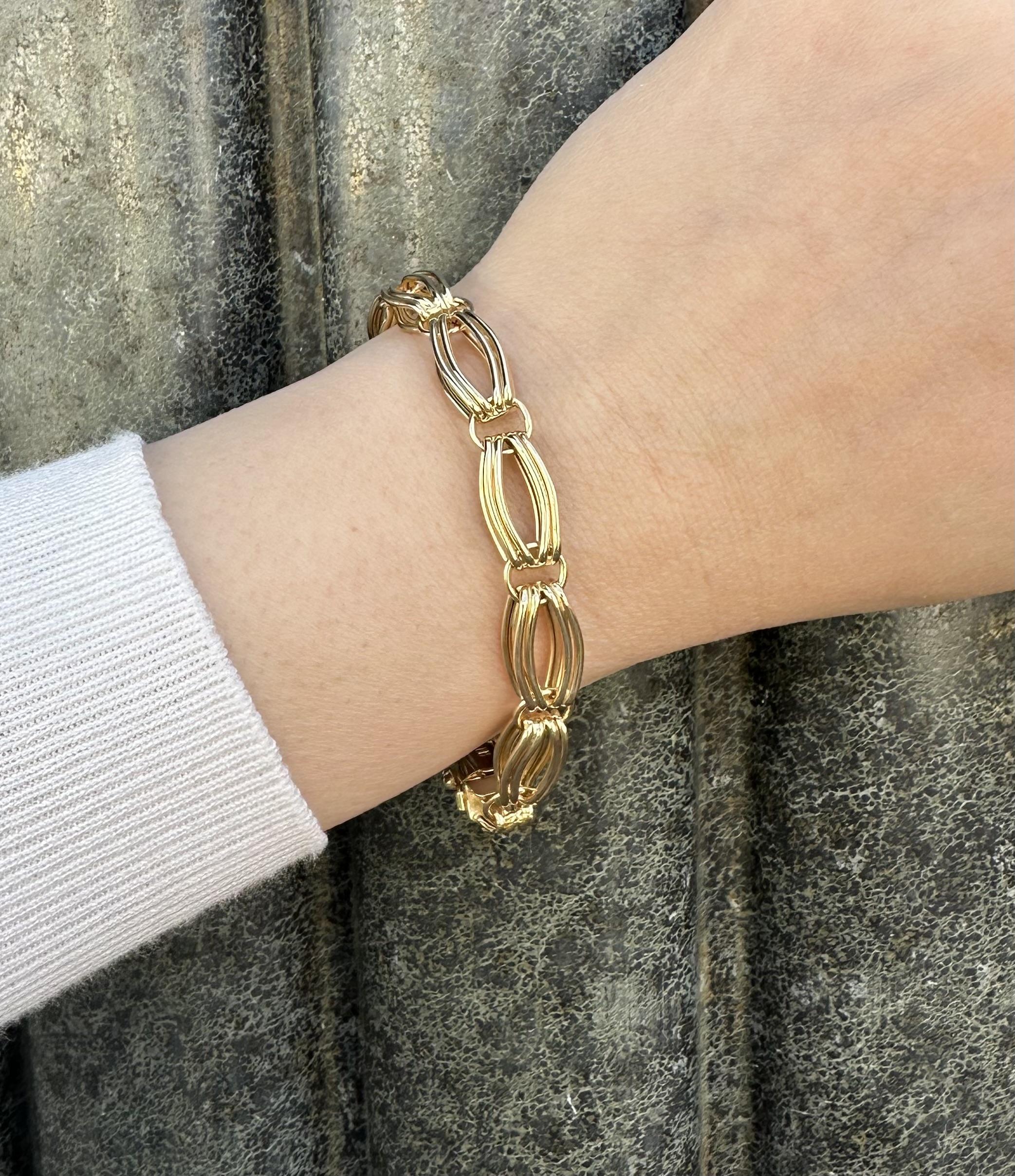 Italian Solid 14k Yellow Gold Open Wire Link Bracelet w/ Push Clasp Safety Latch en vente 4