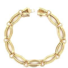 Italian Solid 14k Yellow Gold Open Wire Link Bracelet w/ Push Clasp Safety Latch