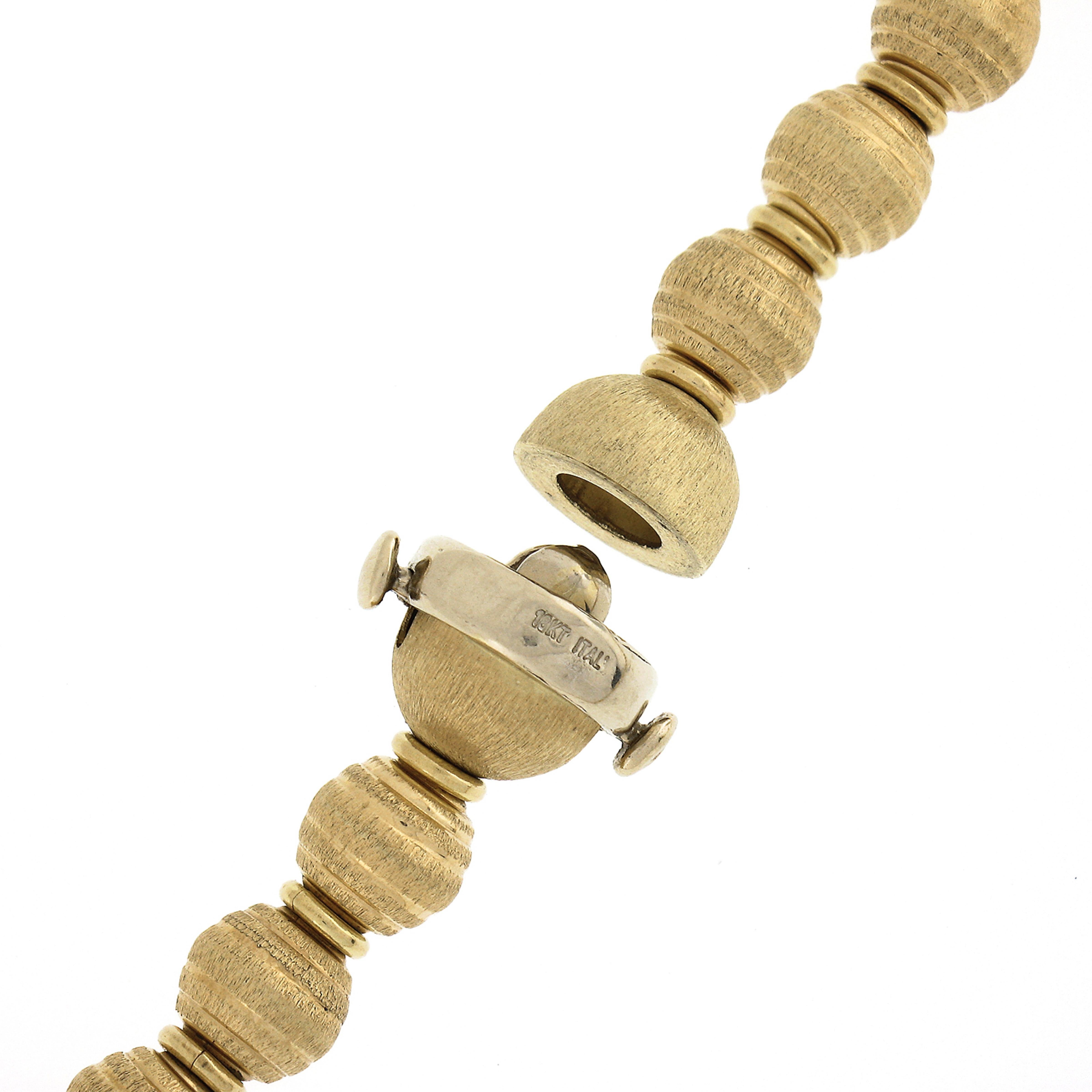 Women's or Men's Italian Solid 18k Yellow Gold Brushed Finish Fancy Ball Bead Necklace