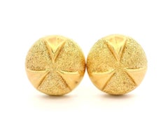 Italian Solid 18k Yellow Gold Dual Finish Classic Button Omega Earrings