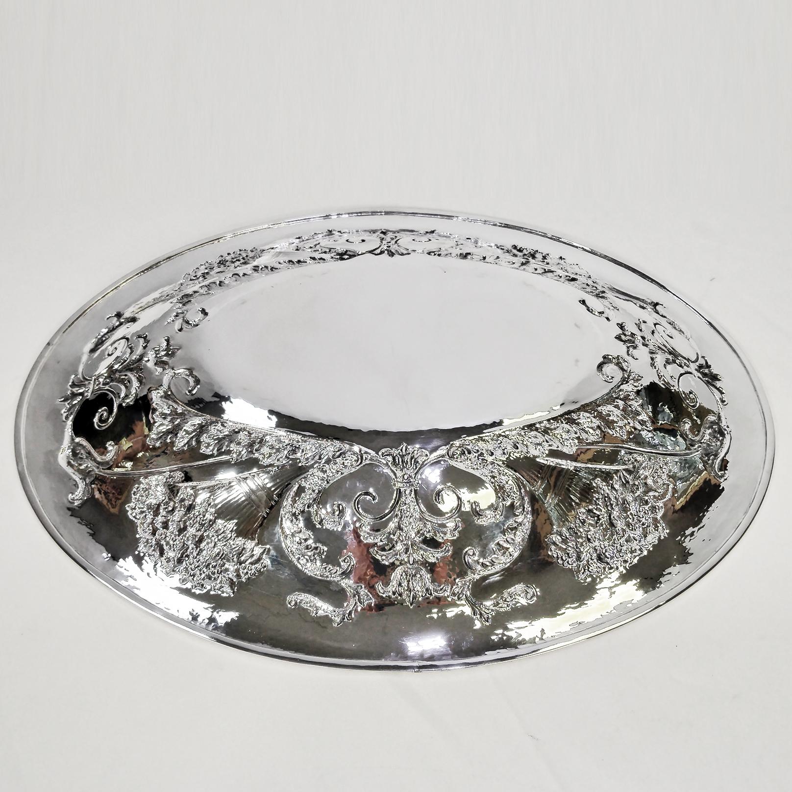 Italian Solid 800 Silver embossed oval centerpiece 