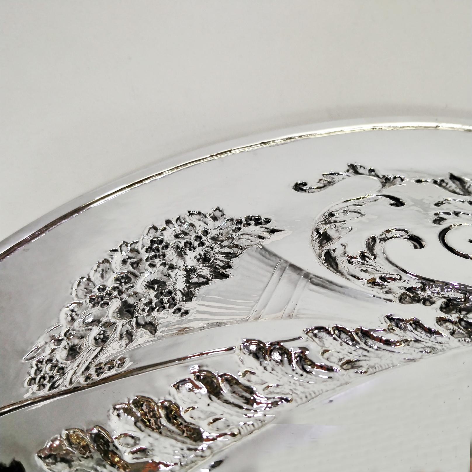 Italian Solid 800 Silver embossed oval centerpiece 