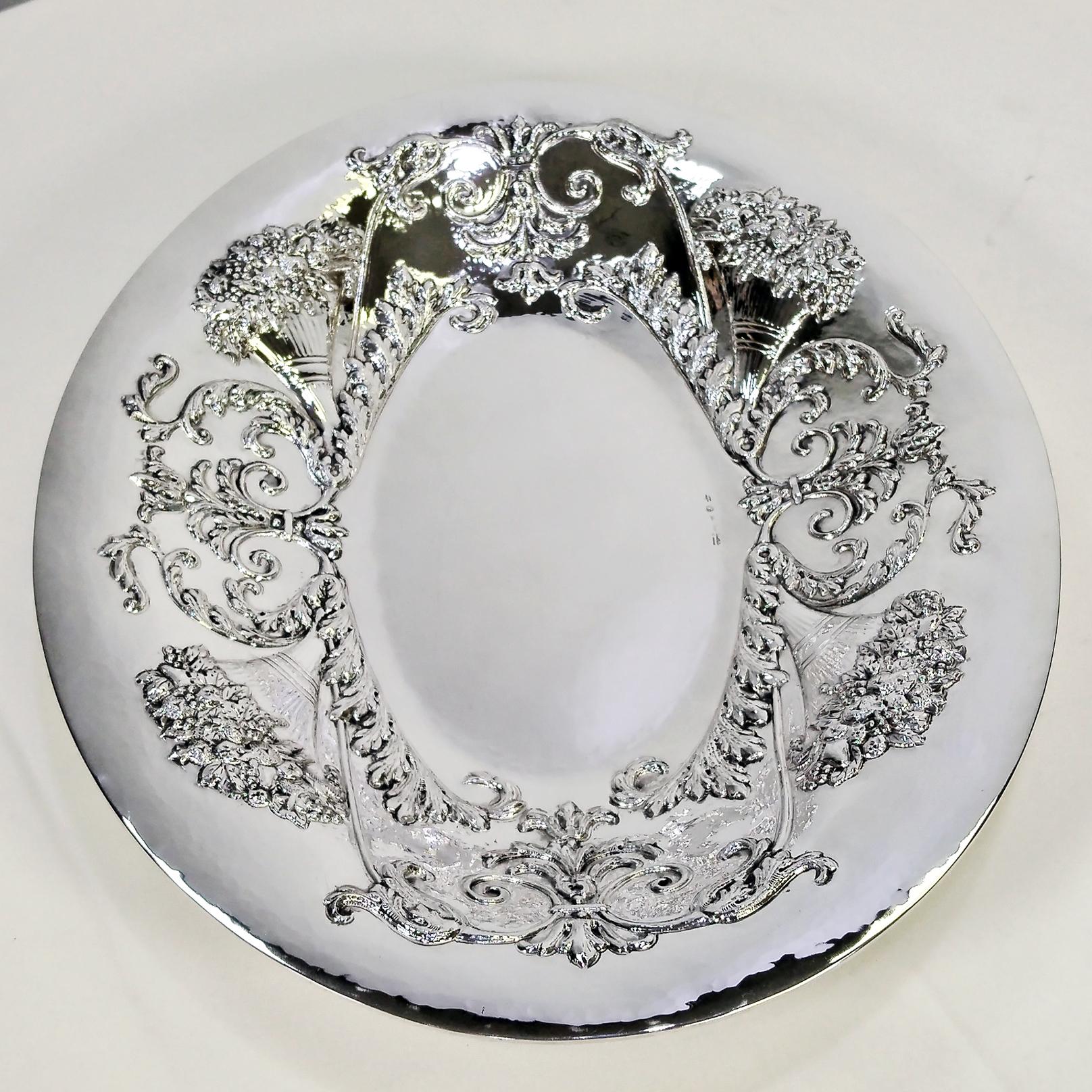 Italian Solid 800 Silver embossed oval centerpiece 