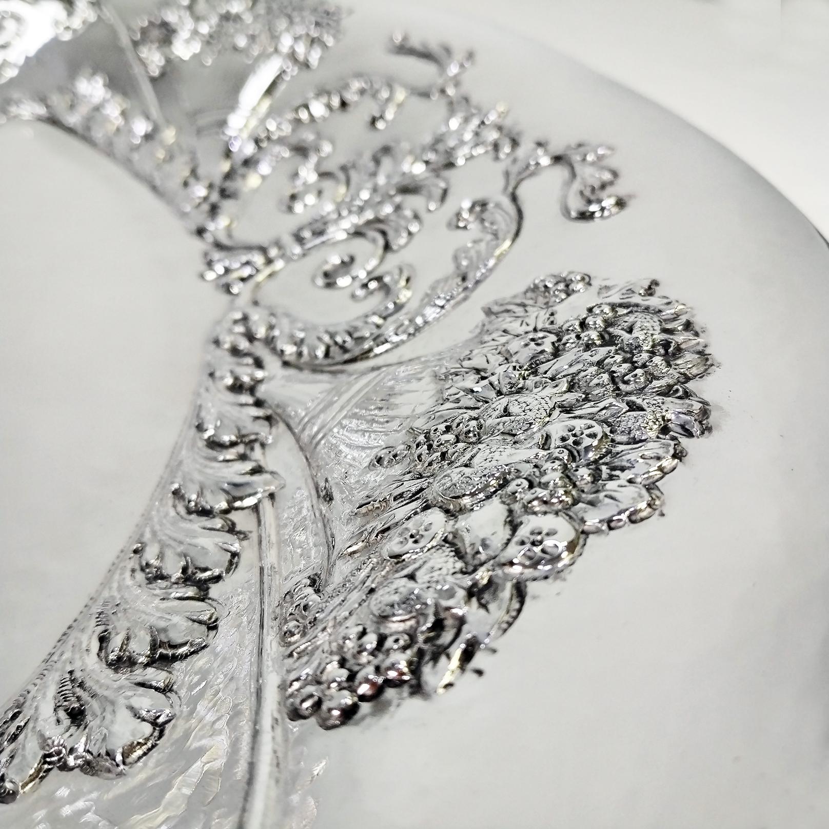 20th Century Italian Solid 800 Silver embossed oval centerpiece 