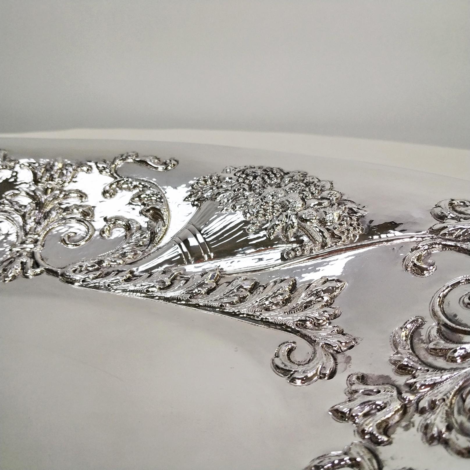 Argento Italian Solid 800 Silver embossed oval centerpiece 