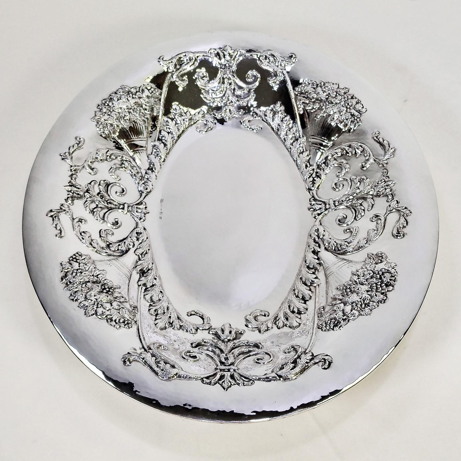 Italian Solid 800 Silver embossed oval centerpiece 