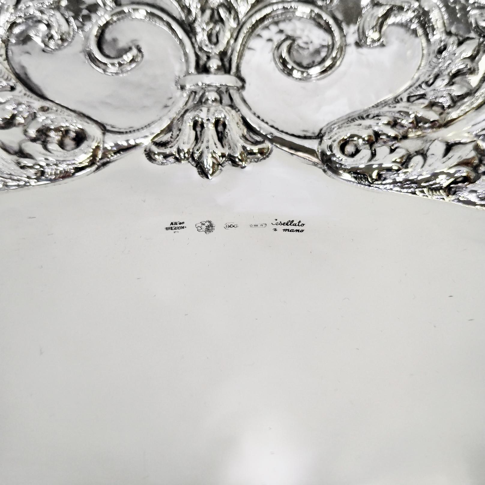 Italian Solid 800 Silver embossed oval centerpiece 
