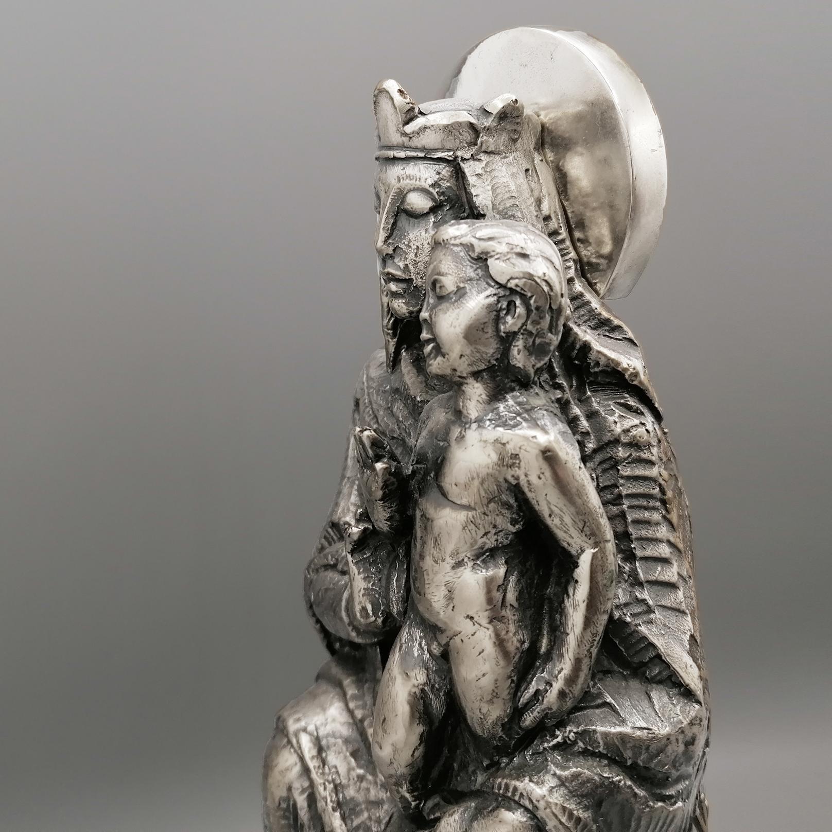 Italian Solid 800 Silver Statue depicting the Virgin Mary and Child blessing For Sale 7