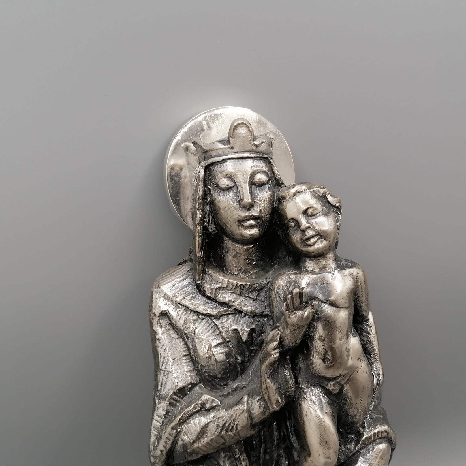 Forged Italian Solid 800 Silver Statue depicting the Virgin Mary and Child blessing For Sale
