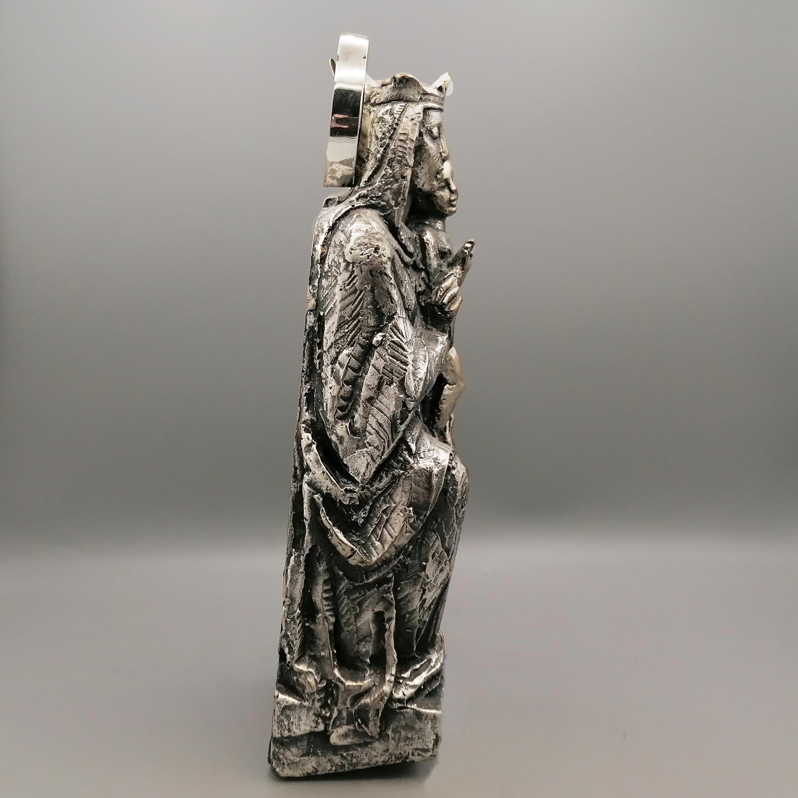 Late 20th Century Italian Solid 800 Silver Statue depicting the Virgin Mary and Child blessing For Sale