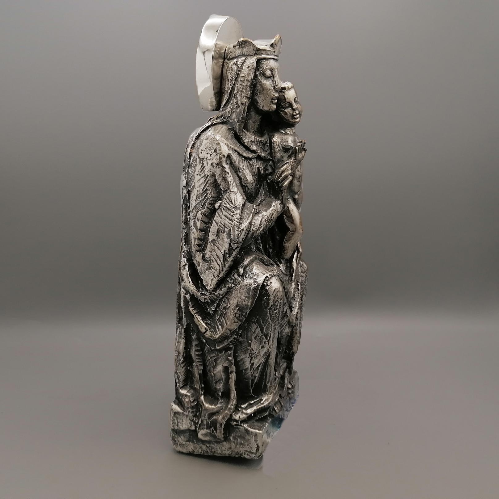 Italian Solid 800 Silver Statue depicting the Virgin Mary and Child blessing For Sale 1