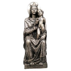 Statue italienne en argent massif 800 représentant la Vierge Marie et l'Enfant en train de bénir