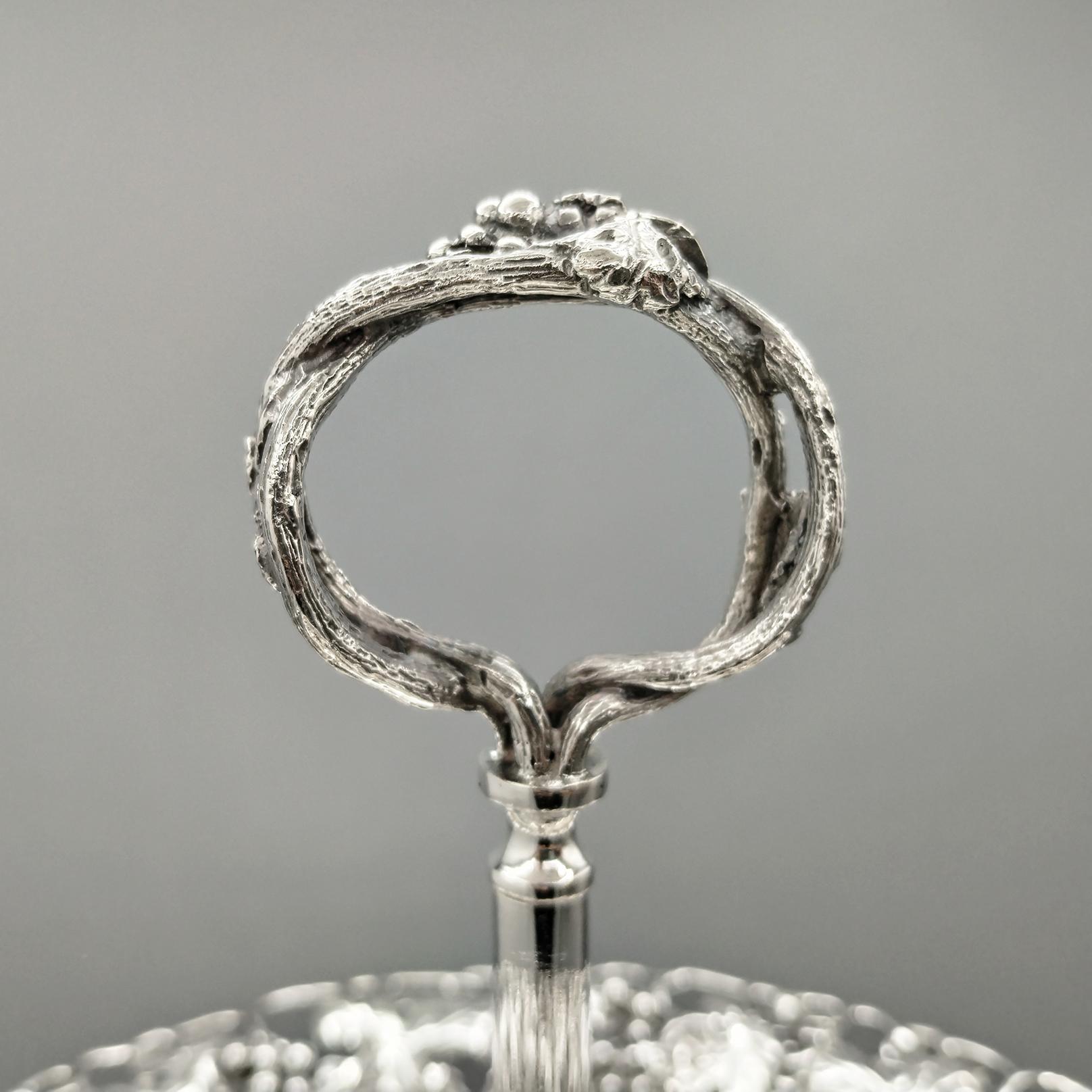 Italian Solid 800 Silver two-tier cake stand with grape shoots, bunches,  leaves 5