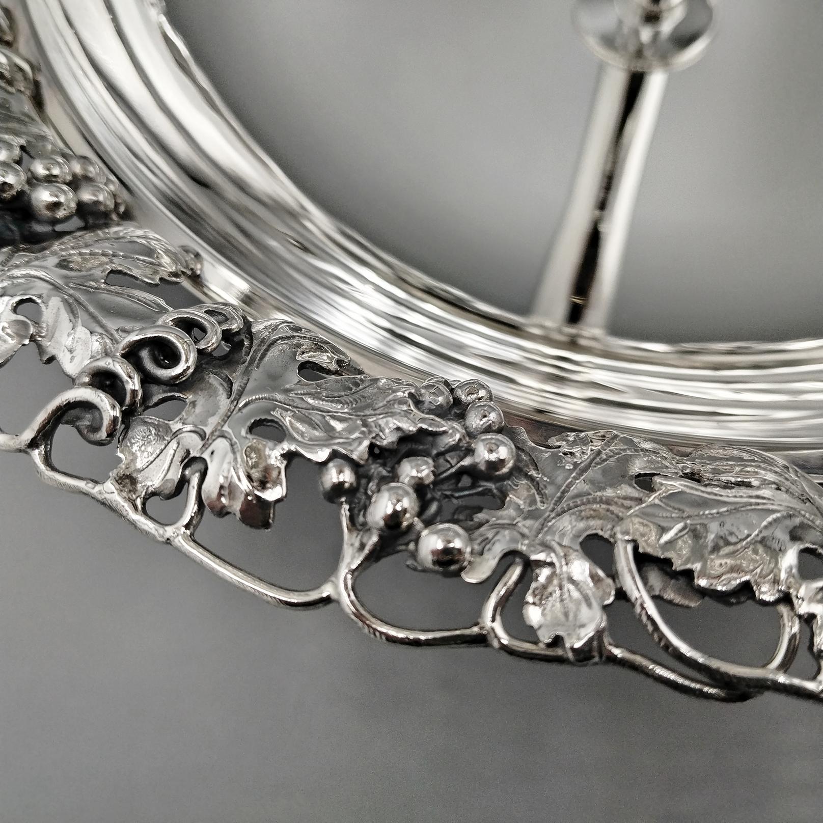 Italian Solid 800 Silver two-tier cake stand with grape shoots, bunches,  leaves 8