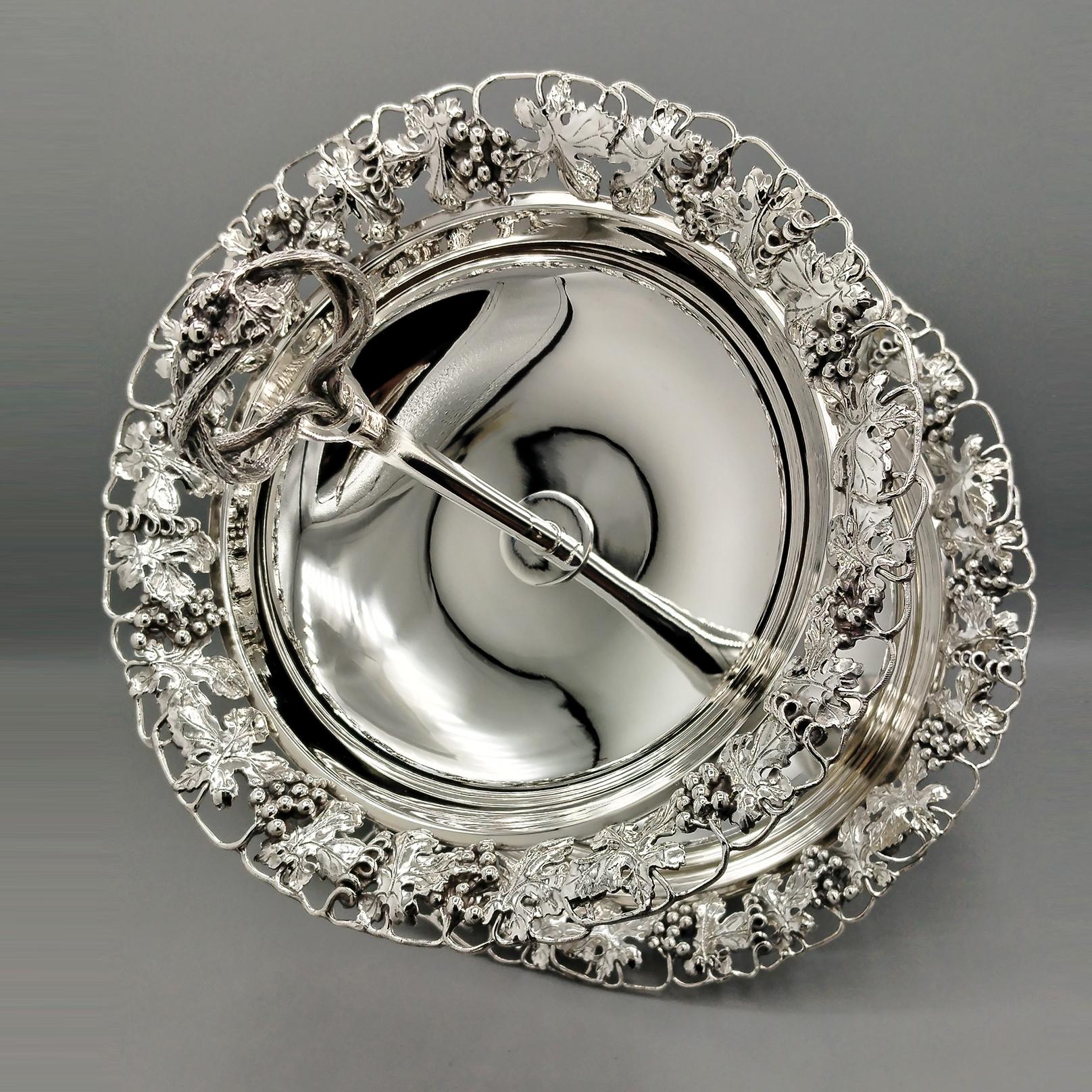 Italian Solid 800 Silver two-tier cake stand with grape shoots, bunches,  leaves 10