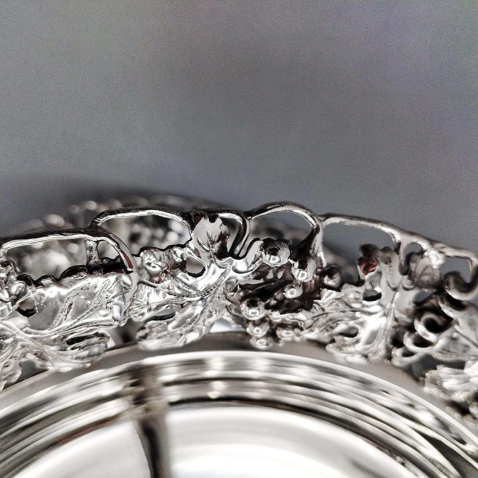 Italian Solid 800 Silver two-tier cake stand with grape shoots, bunches,  leaves 11