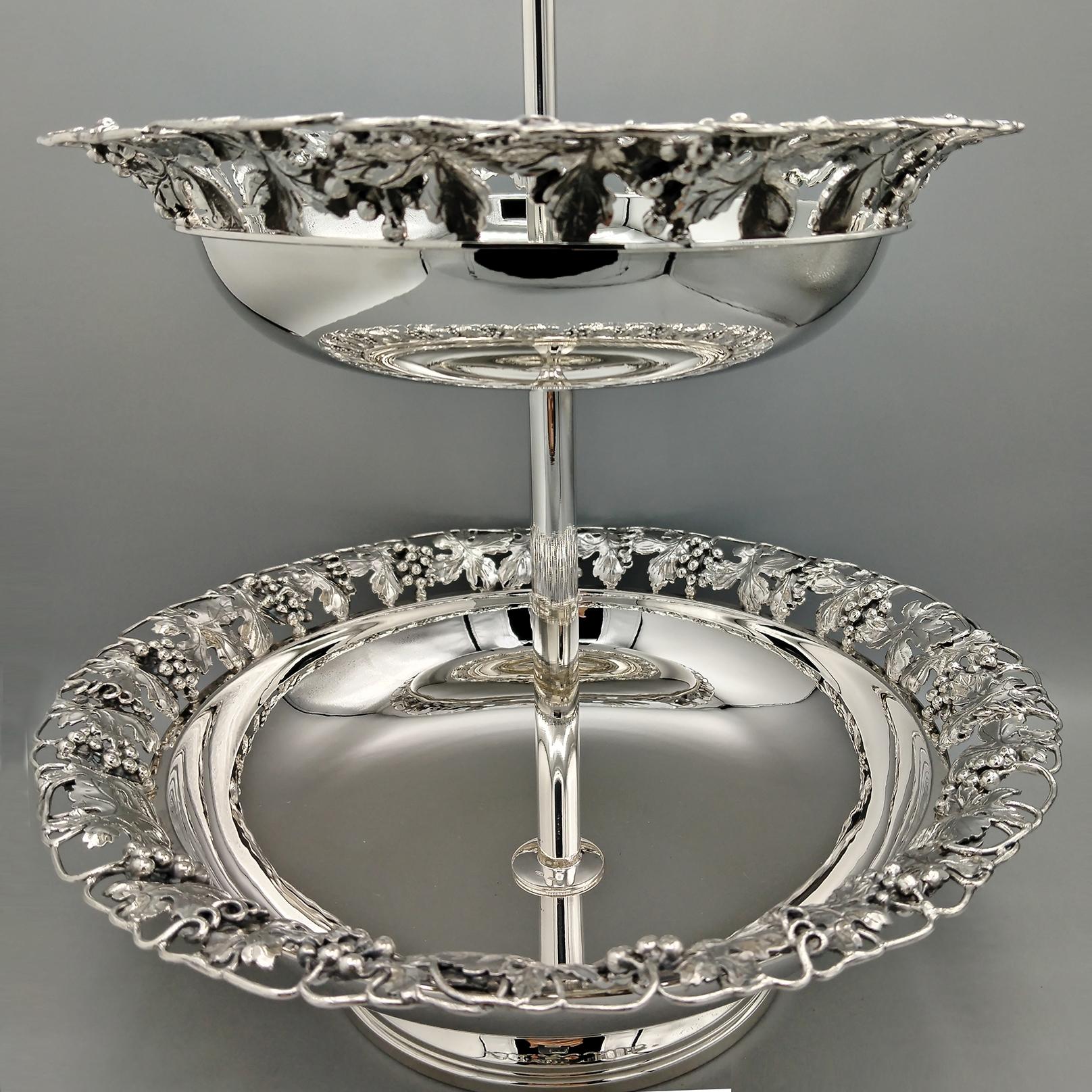 Other Italian Solid 800 Silver two-tier cake stand with grape shoots, bunches,  leaves
