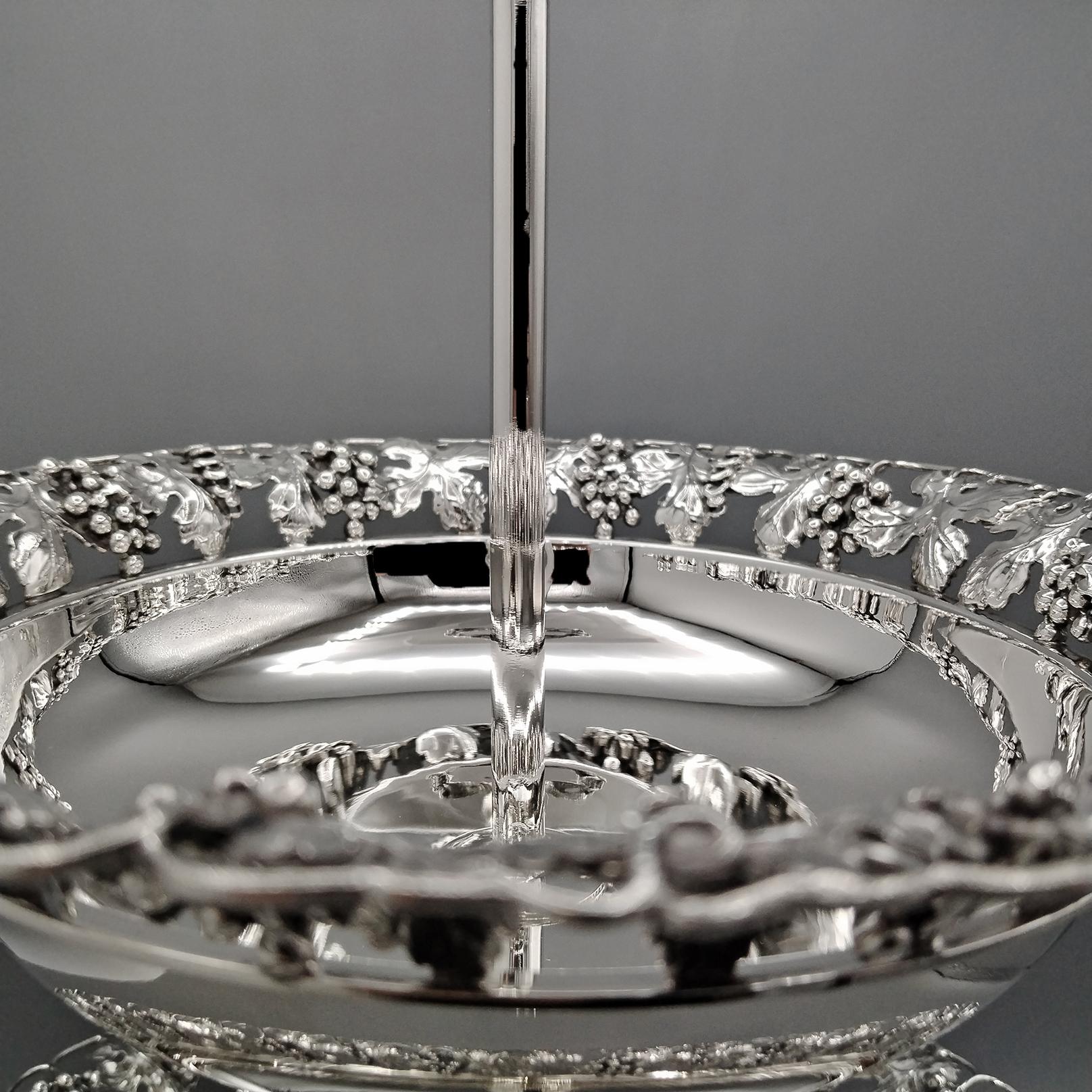 Italian Solid 800 Silver two-tier cake stand with grape shoots, bunches,  leaves 2