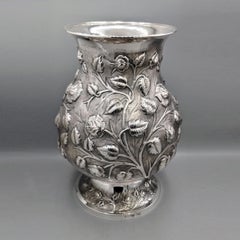 Italian Solid 800 Silver Vase embossed with Roses and Leves