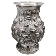 Italian Solid 800 Silver Vase embossed with Roses and Leves