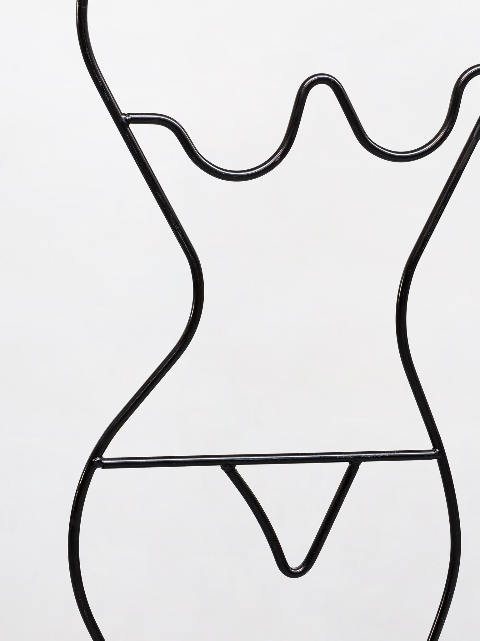 Post-Modern Italian Solid Black Metal Rod, Female Shape, Clothes Hangers, 1980s