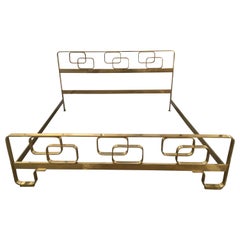 Italian Solid Brass Bed with Geometrical Motives Model nr166 by Barel from 1960s