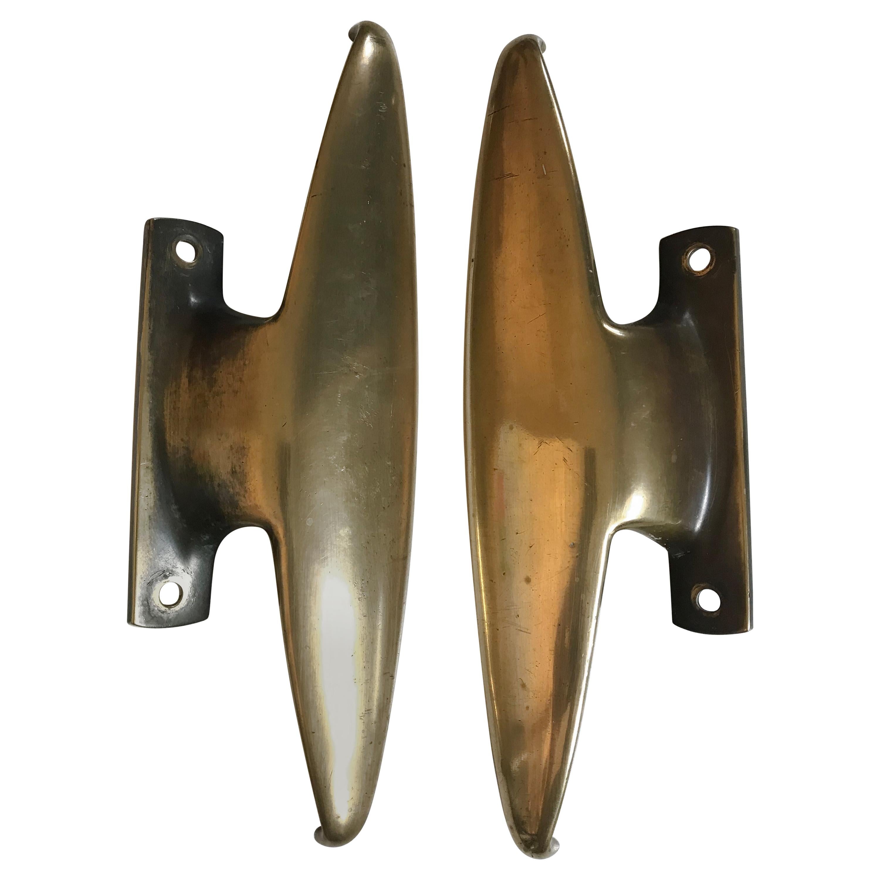 Italian Solid Brass Door Handles Midcentury Modern Design, 1950s
