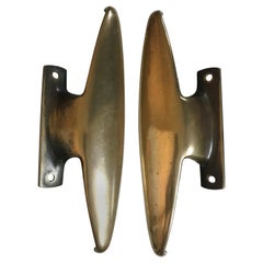 Italian Solid Brass Door Handles Midcentury Modern Design, 1950s Italian Solid Brass Door Handles Midcentury Modern Design, 1950s