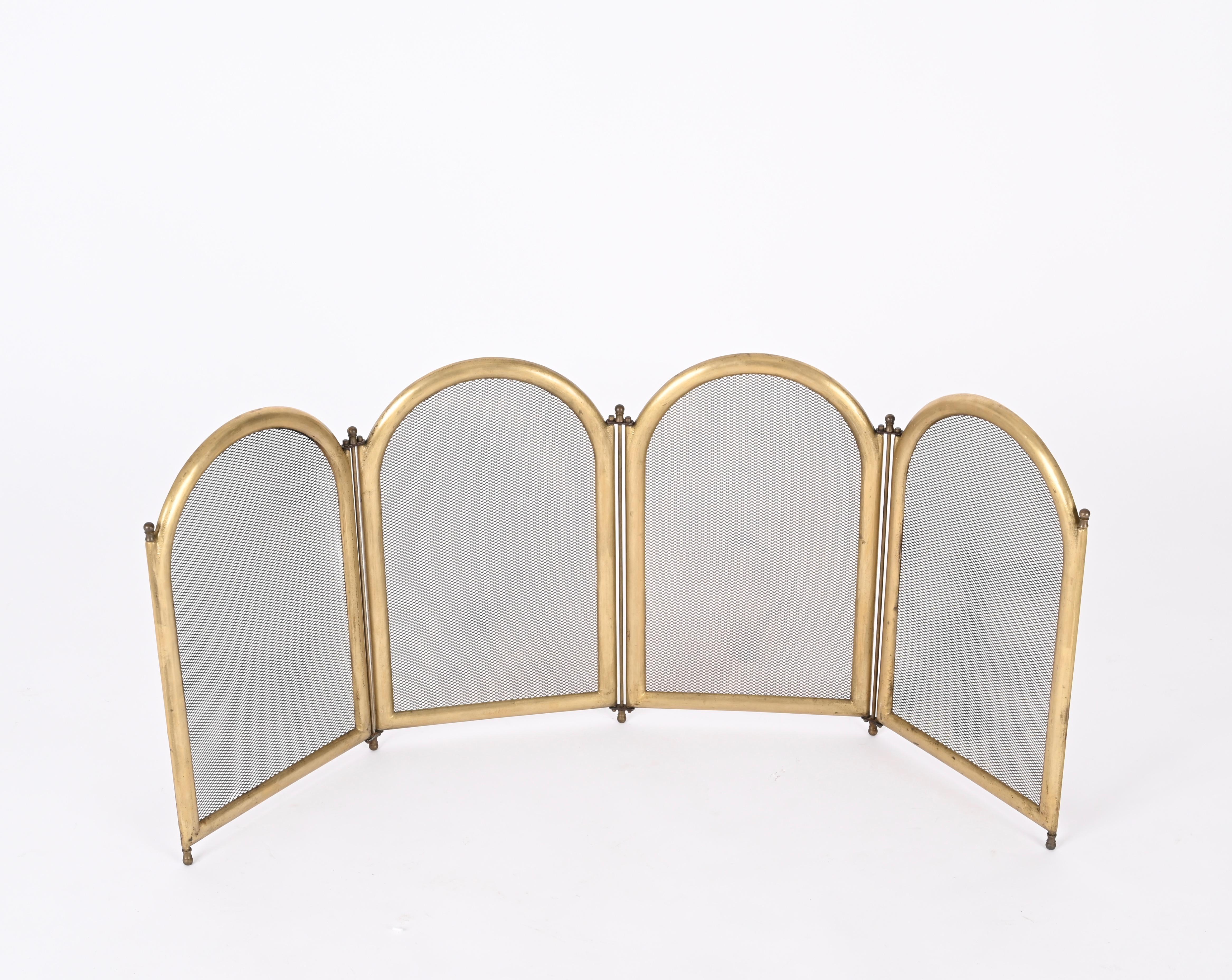 Italian Solid Brass Folding Fireplace Screen or Fire Guard, Italy 1960s For Sale 5