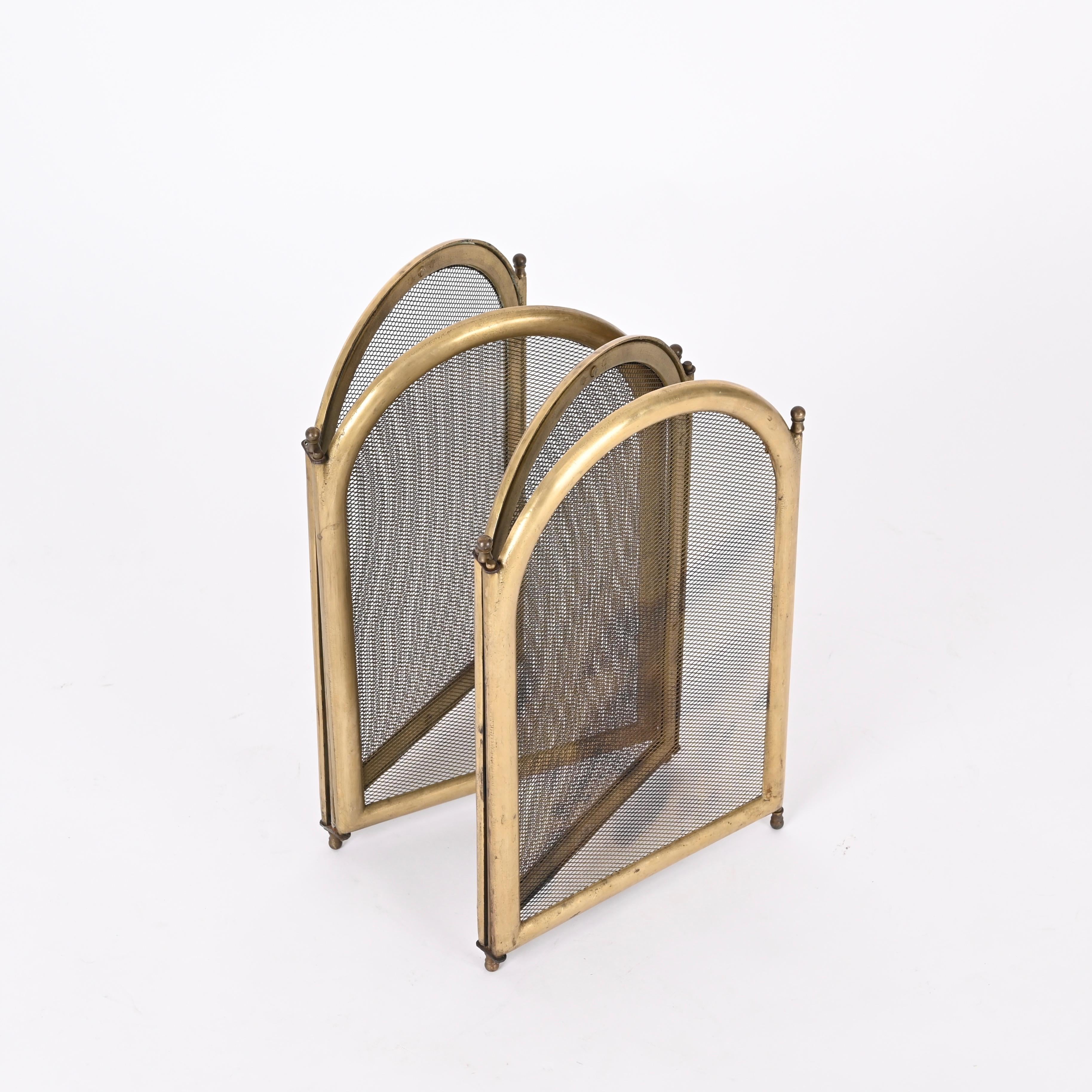 Louis XV Italian Solid Brass Folding Fireplace Screen or Fire Guard, Italy 1960s For Sale