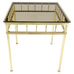 Italian Solid Brass Profile Smoked Square Glass Top Side Lamp Occasional  Table