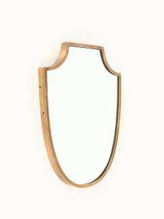 Italian Solid Brass Shield-Shaped Mirror, Gio Ponti Style, 1950s