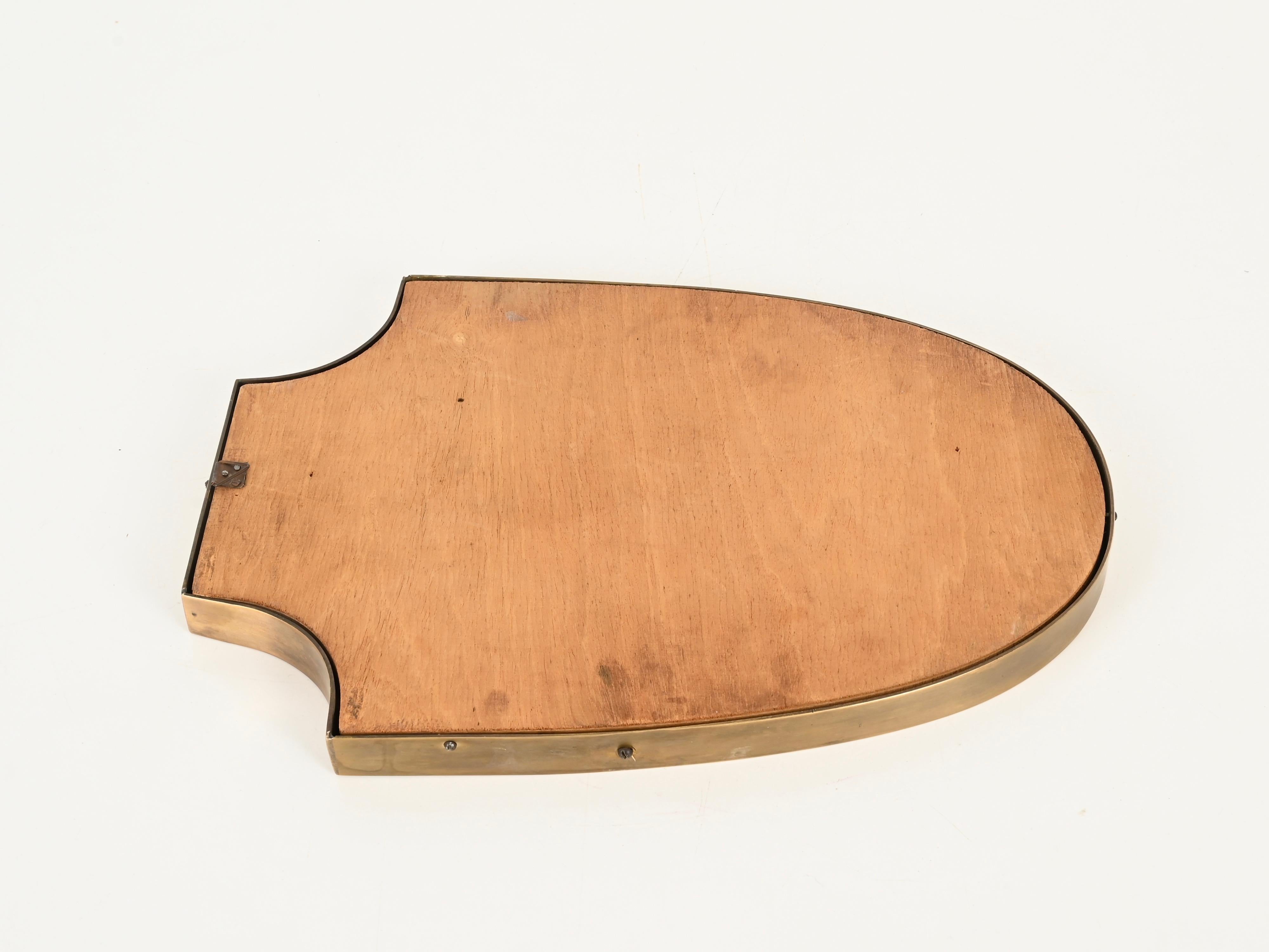 Metallo Italian Solid Brass Shield-Shaped Mirror, Gio Ponti Style, 1950s in vendita