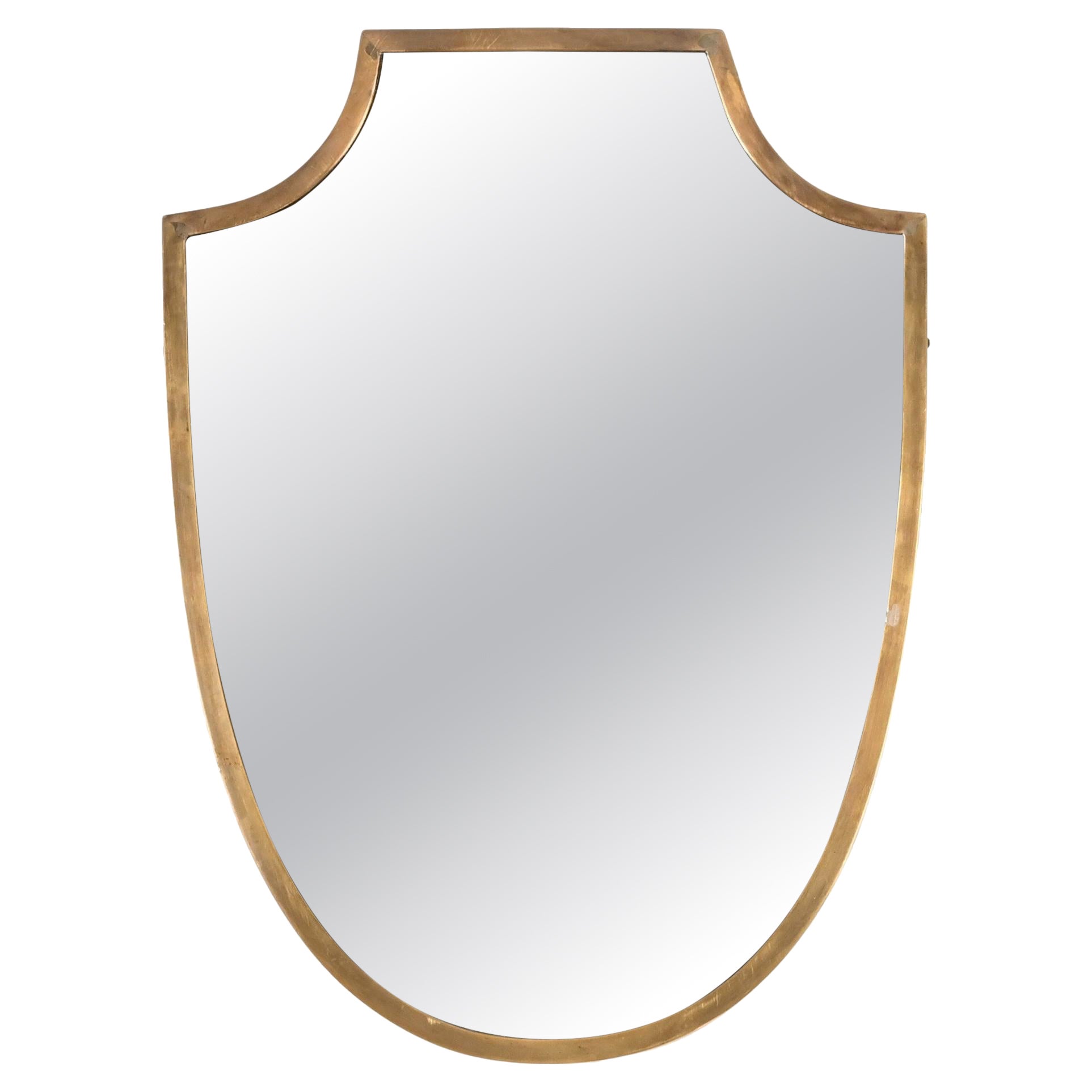 Italian Solid Brass Shield-Shaped Mirror, Gio Ponti Style, 1950s in vendita