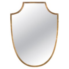 Italian Solid Brass Shield-Shaped Mirror, Gio Ponti Style, 1950s