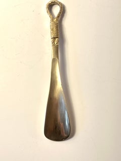 Italian Solid Brass Shoe Horn with Top Loop of "Brass' rope to Hang near Shoes