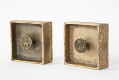 Italian Solid Brass Square Bookends, circa 1950