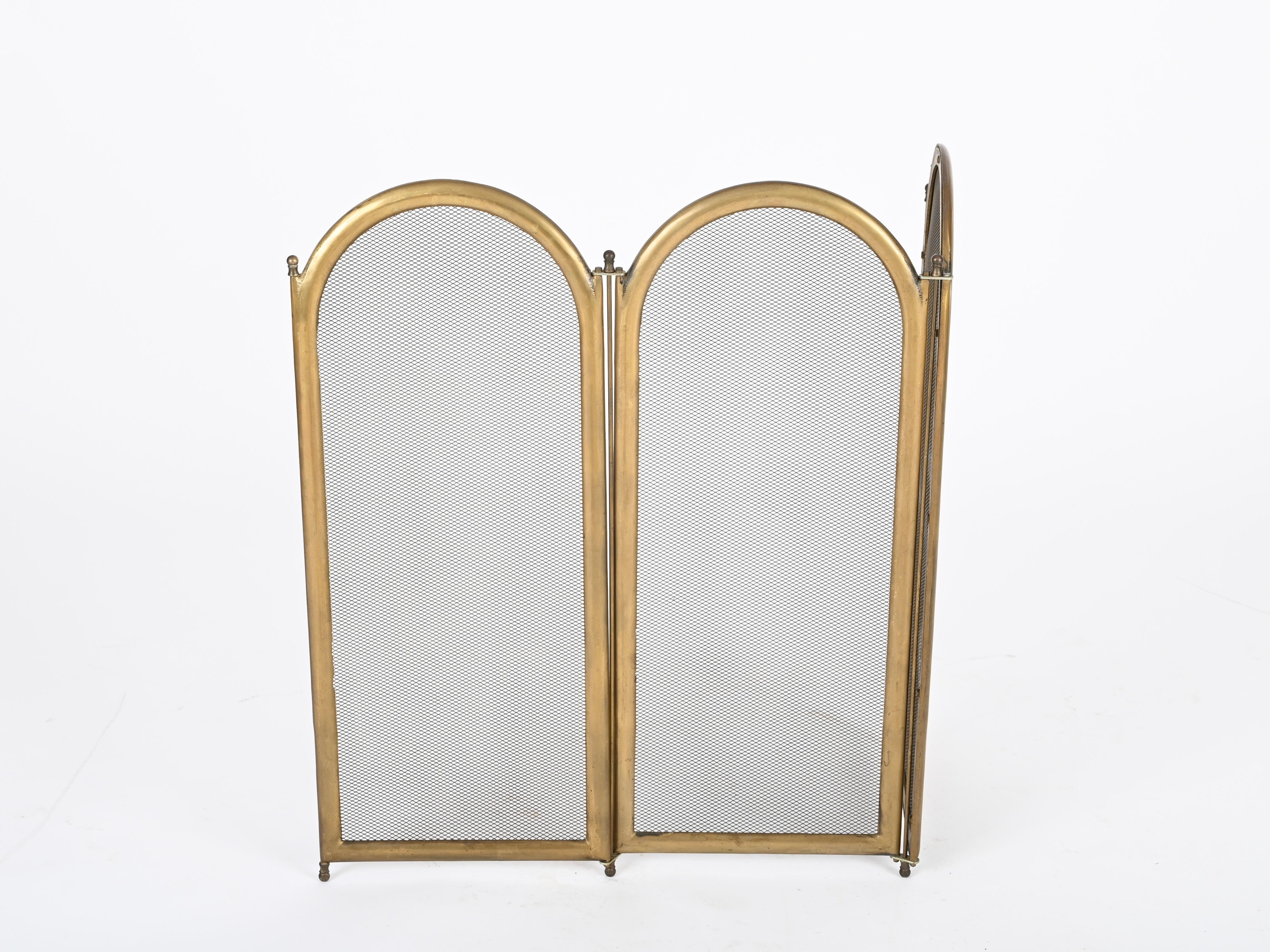 Italian Solid Brass Triple Folding Fire Screen or Fire Guard, Italy 1960s 4