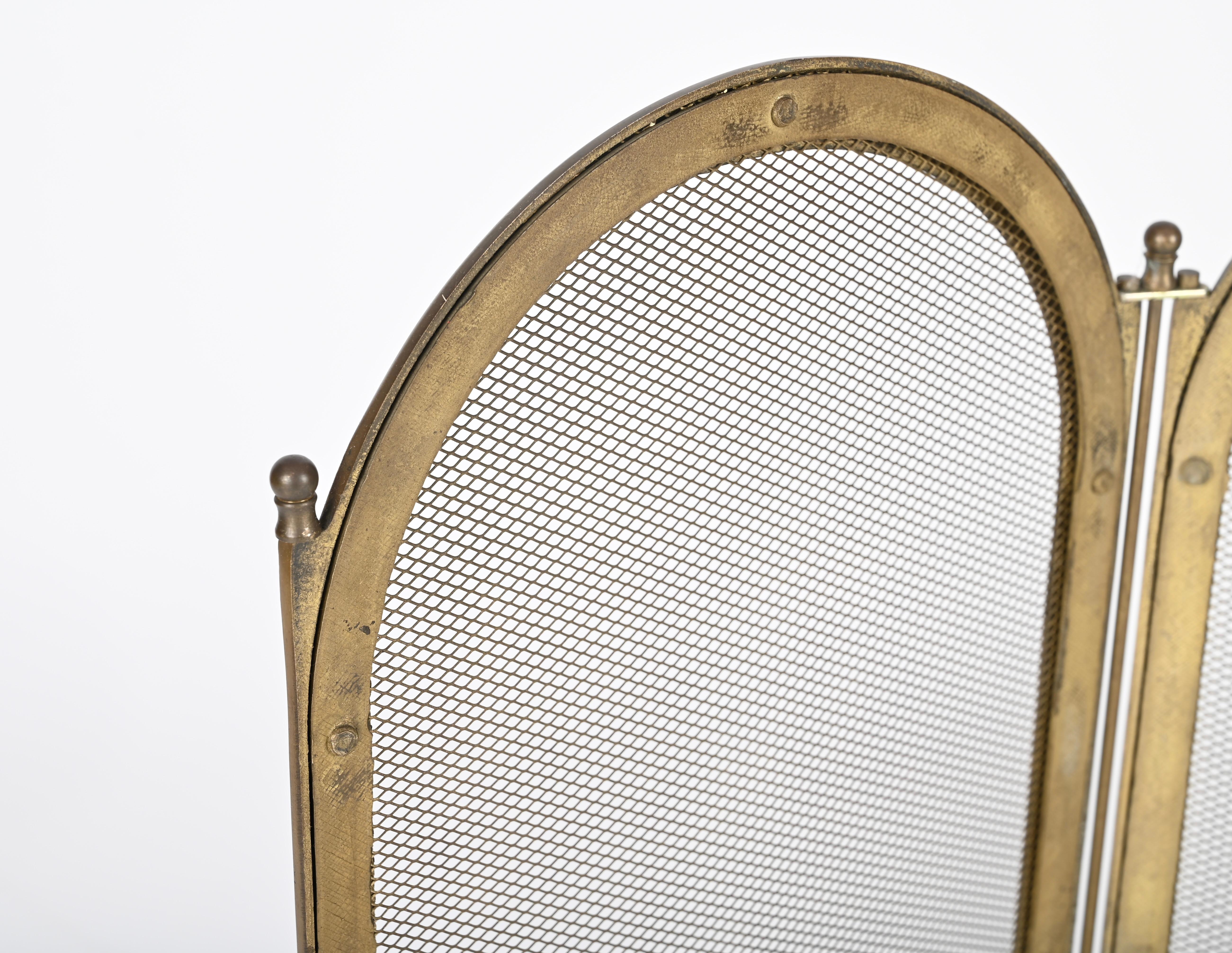 Italian Solid Brass Triple Folding Fire Screen or Fire Guard, Italy 1960s 6