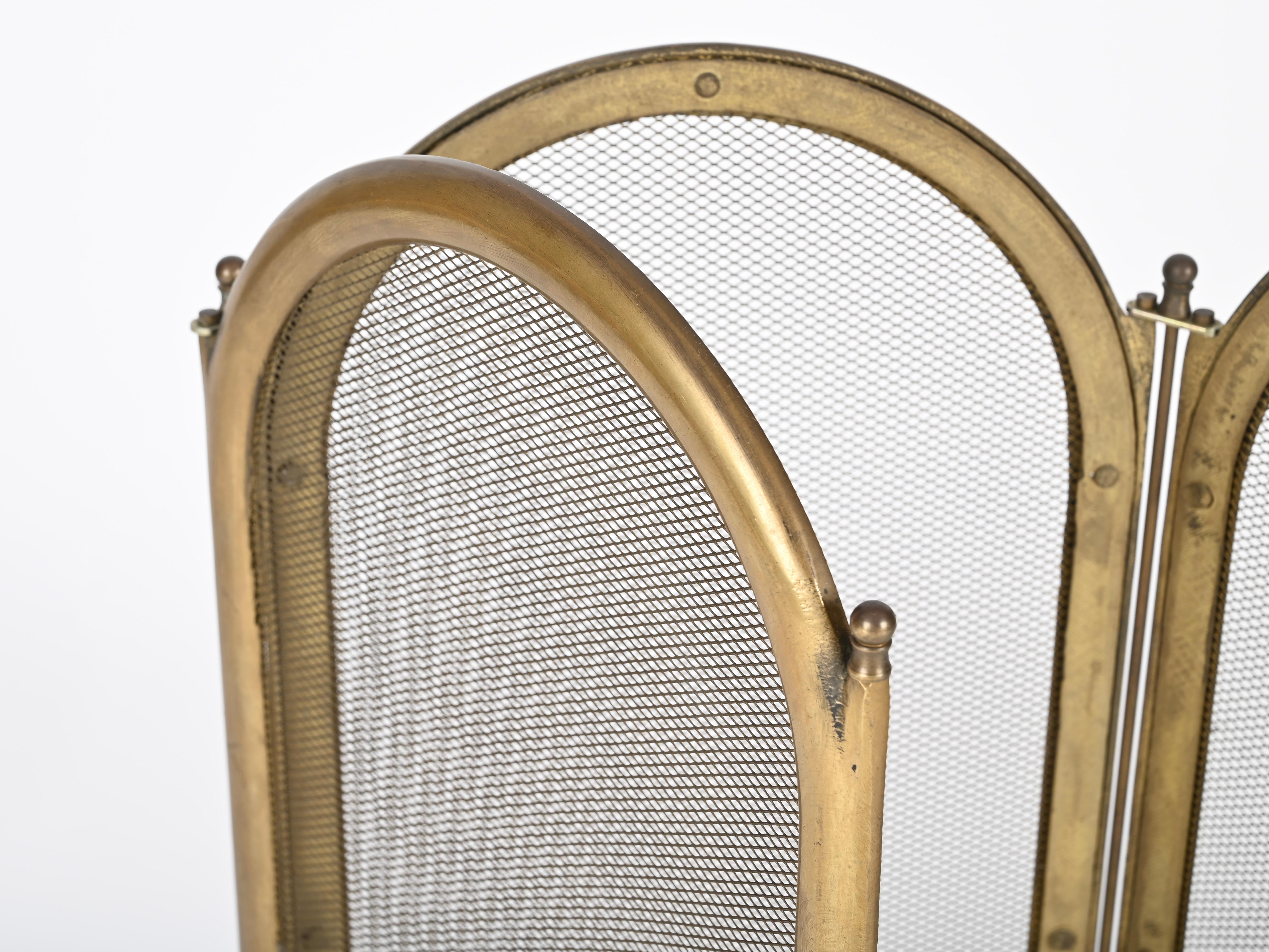 20th Century Italian Solid Brass Triple Folding Fire Screen or Fire Guard, Italy 1960s