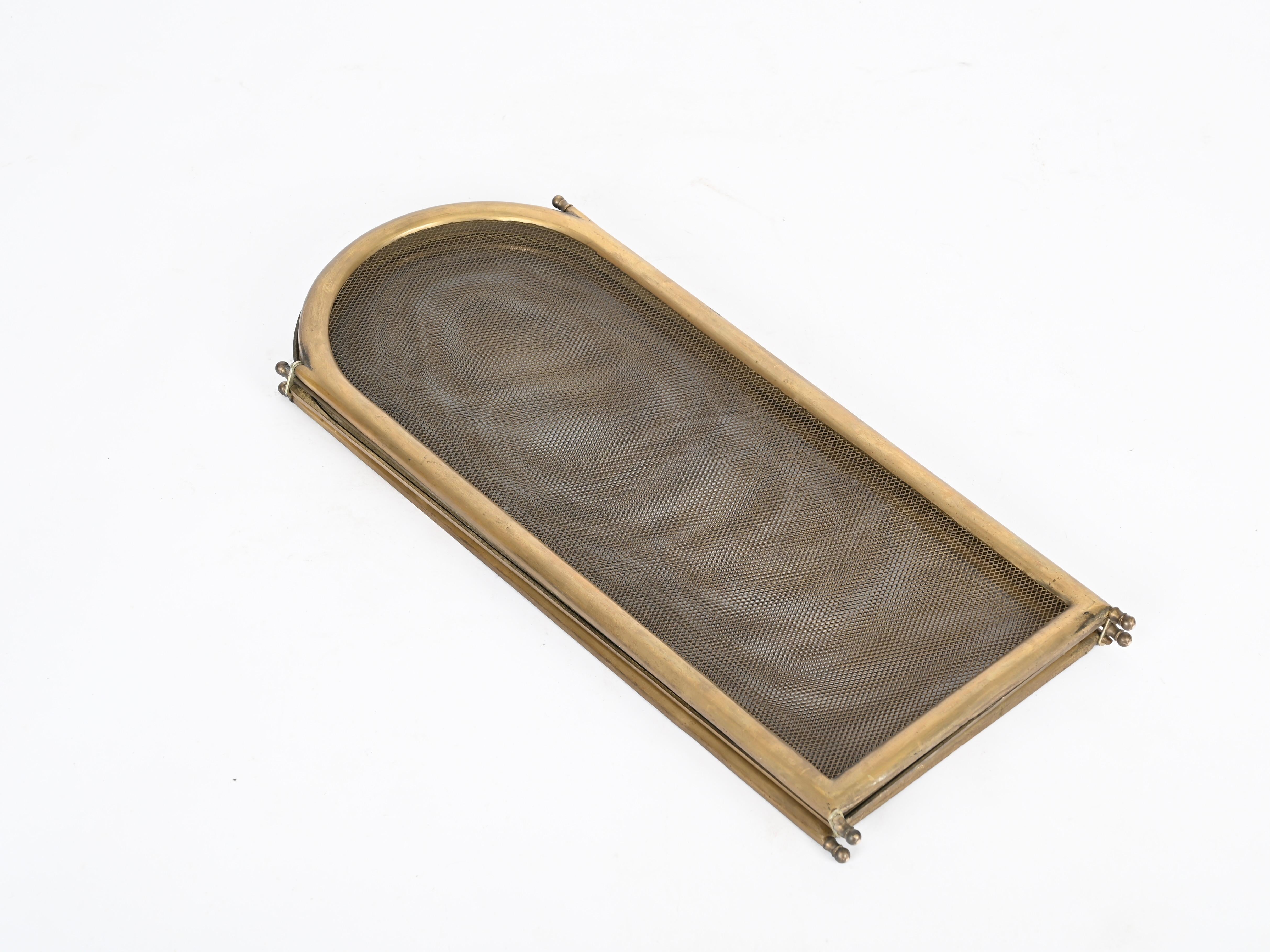 Italian Solid Brass Triple Folding Fire Screen or Fire Guard, Italy 1960s 1